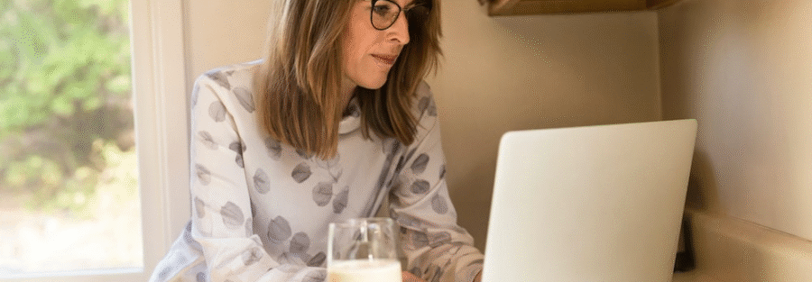 woman working on a computer.