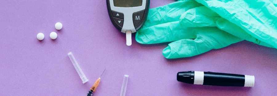 Medical supplies on a purple background